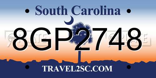 8GP2748 South Carolina License Plate