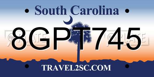 8GPT745 South Carolina License Plate