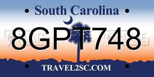 8GPT748 South Carolina License Plate