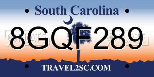 8GQF289 South Carolina License Plate