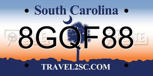 8GQF88 South Carolina License Plate