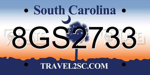 8GS2733 South Carolina License Plate
