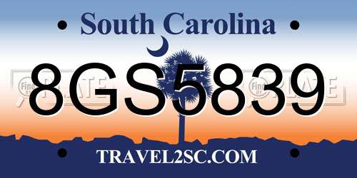 8GS5839 South Carolina License Plate