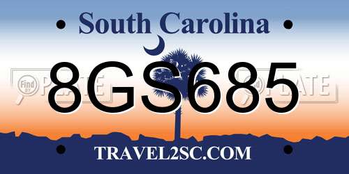 8GS685 South Carolina License Plate