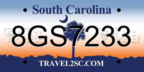 8GS7233 South Carolina License Plate
