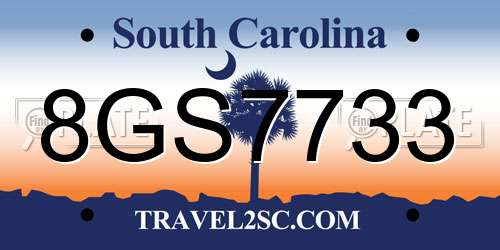 8GS7733 South Carolina License Plate