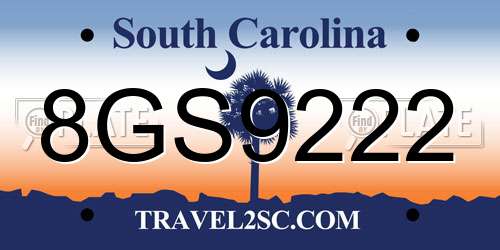 8GS9222 South Carolina License Plate