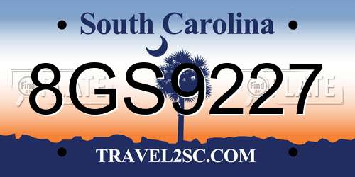 8GS9227 South Carolina License Plate
