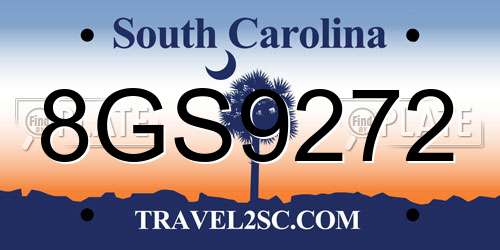 8GS9272 South Carolina License Plate