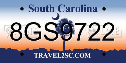 8GS9722 South Carolina License Plate