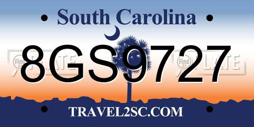 8GS9727 South Carolina License Plate
