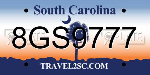 8GS9777 South Carolina License Plate