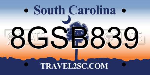 8GSB839 South Carolina License Plate