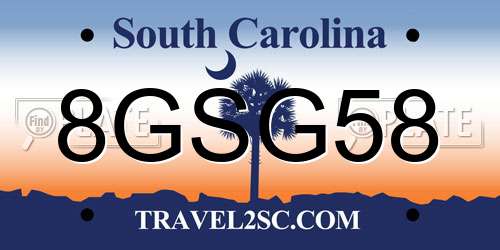8GSG58 South Carolina License Plate