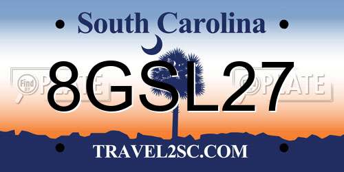 8GSL27 South Carolina License Plate
