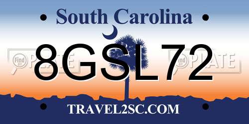 8GSL72 South Carolina License Plate