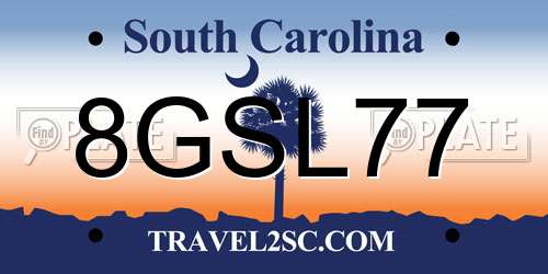 8GSL77 South Carolina License Plate