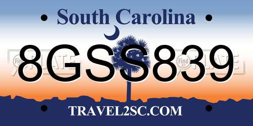 8GSS839 South Carolina License Plate