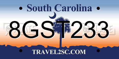 8GST233 South Carolina License Plate