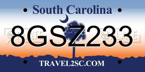 8GSZ233 South Carolina License Plate