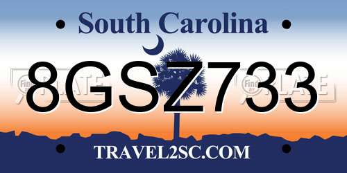 8GSZ733 South Carolina License Plate