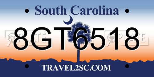 8GT6518 South Carolina License Plate