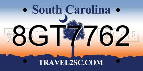 8GT7762 South Carolina License Plate