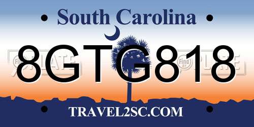 8GTG818 South Carolina License Plate