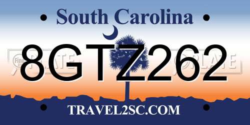 8GTZ262 South Carolina License Plate