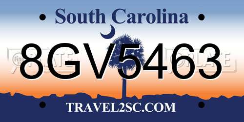 8GV5463 South Carolina License Plate
