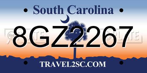 8GZ2267 South Carolina License Plate