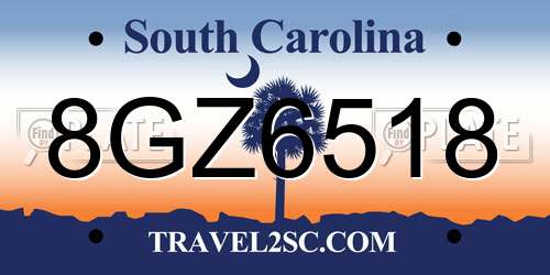 8GZ6518 South Carolina License Plate