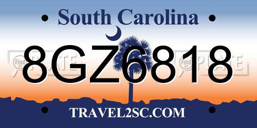 8GZ6818 South Carolina License Plate