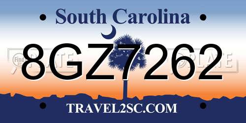8GZ7262 South Carolina License Plate