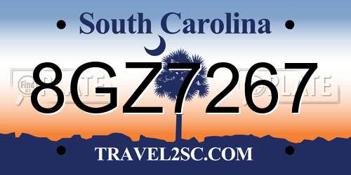 8GZ7267 South Carolina License Plate