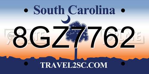 8GZ7762 South Carolina License Plate
