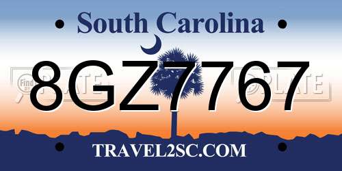 8GZ7767 South Carolina License Plate