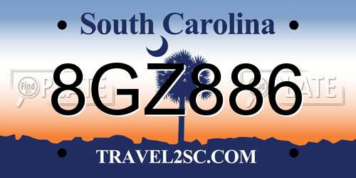 8GZ886 South Carolina License Plate