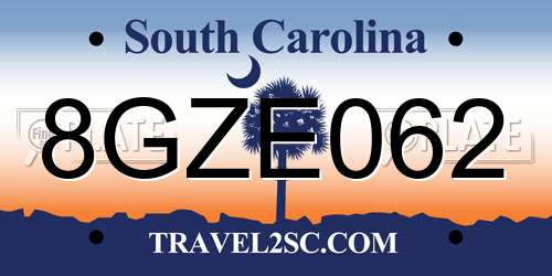 8GZE062 South Carolina License Plate
