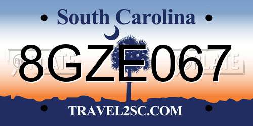 8GZE067 South Carolina License Plate
