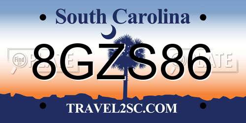 8GZS86 South Carolina License Plate