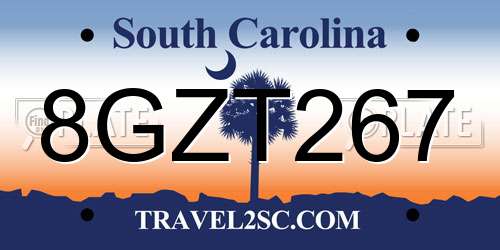 8GZT267 South Carolina License Plate
