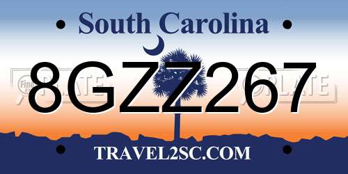 8GZZ267 South Carolina License Plate