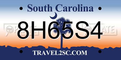 8H65S4 South Carolina License Plate