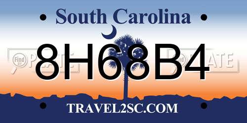 8H68B4 South Carolina License Plate