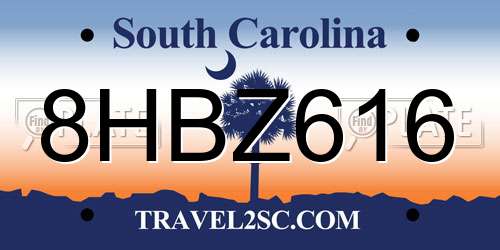 8HBZ616 South Carolina License Plate