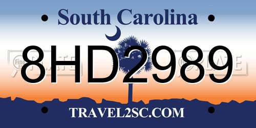 8HD2989 South Carolina License Plate