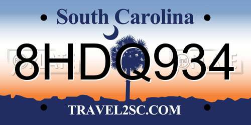 8HDQ934 South Carolina License Plate