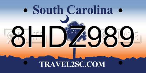 8HDZ989 South Carolina License Plate