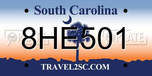 8HE501 South Carolina License Plate